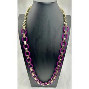 Ann Taylor Necklace Purple Chain Gold Tone Links 34" Long Statement Chunky